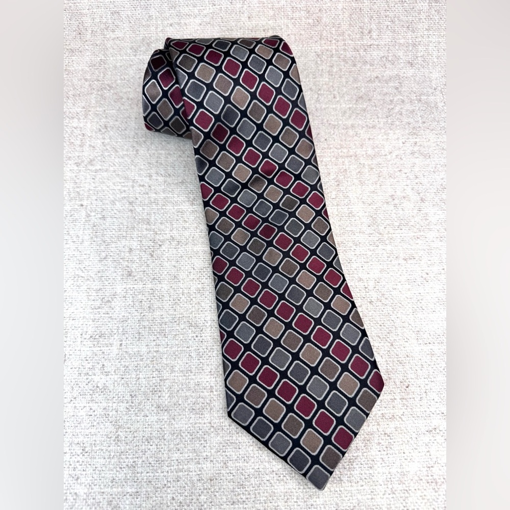JOSEPH ABBOUD Mens Silk Tie Copper, Silver, Ruby, Designer Business Party Preppy
